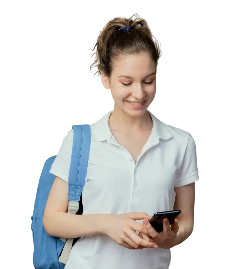 Student paying tuition fees on her phone